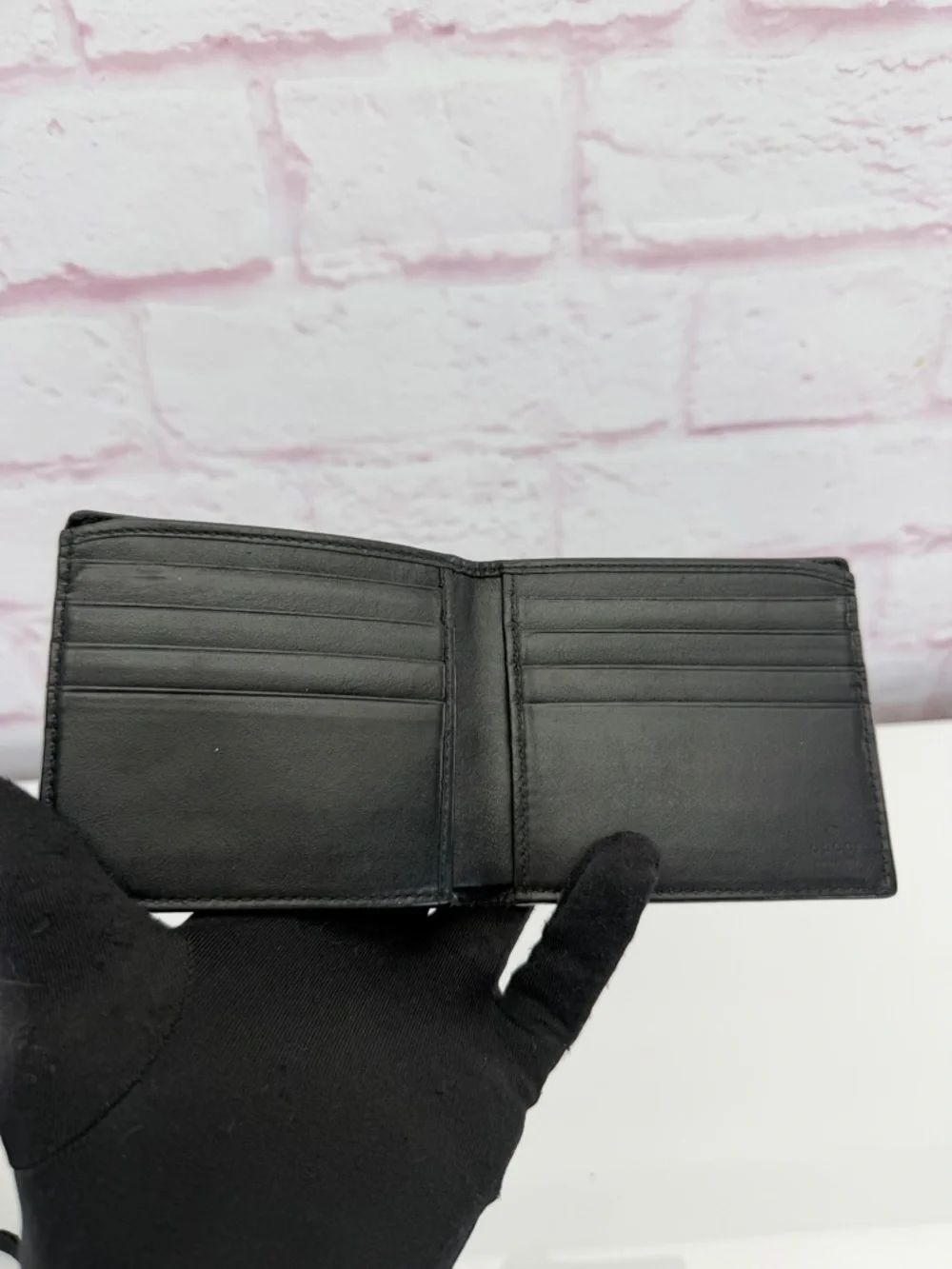 Gucci Blade Embroidered Black Leather Wallet Bifold